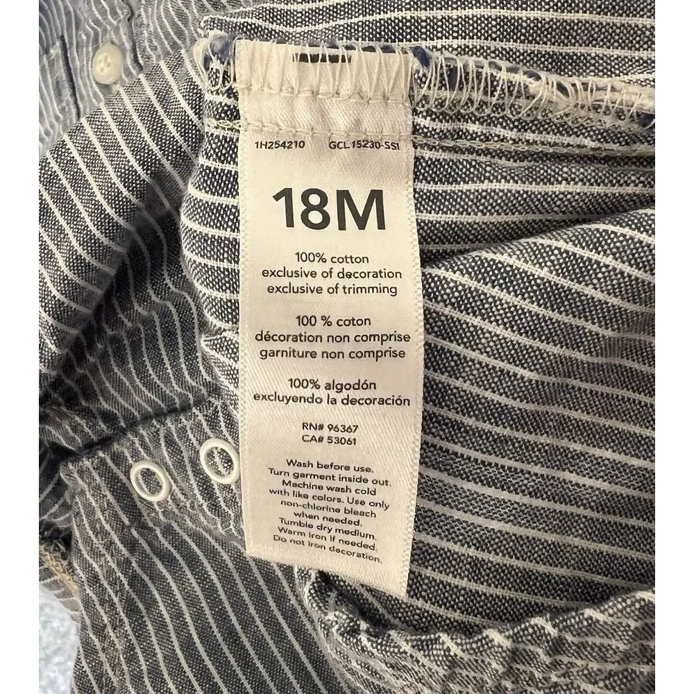 Oshkosh Bgosh Chambray Striped One Piece Boys Size 18M‎ Blue Cotton Long Sleeve